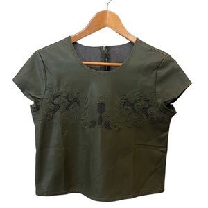 Romeo & Juliet Couture Women's Olive Embroidered Faux‎ Leather Top Size Small